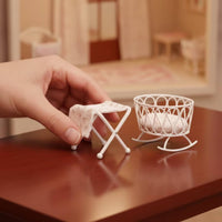 2 Pieces Dollhouse Cradle with Table Iron Miniature Rocking Cradle Lightweight Nursery Furniture for Collectors
