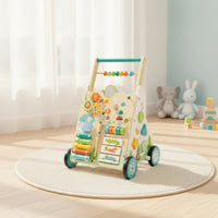 Wooden Infant Push Pusher Educational Wooden Pusher with Activity Panel Developmental Walking Toy for Nursery