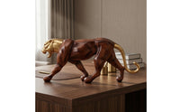 Woodgrain Big Feline Sculpture Polished Finish Wood Feline Statue Decorative Room Decoration Modern Minimalism for Tabletop