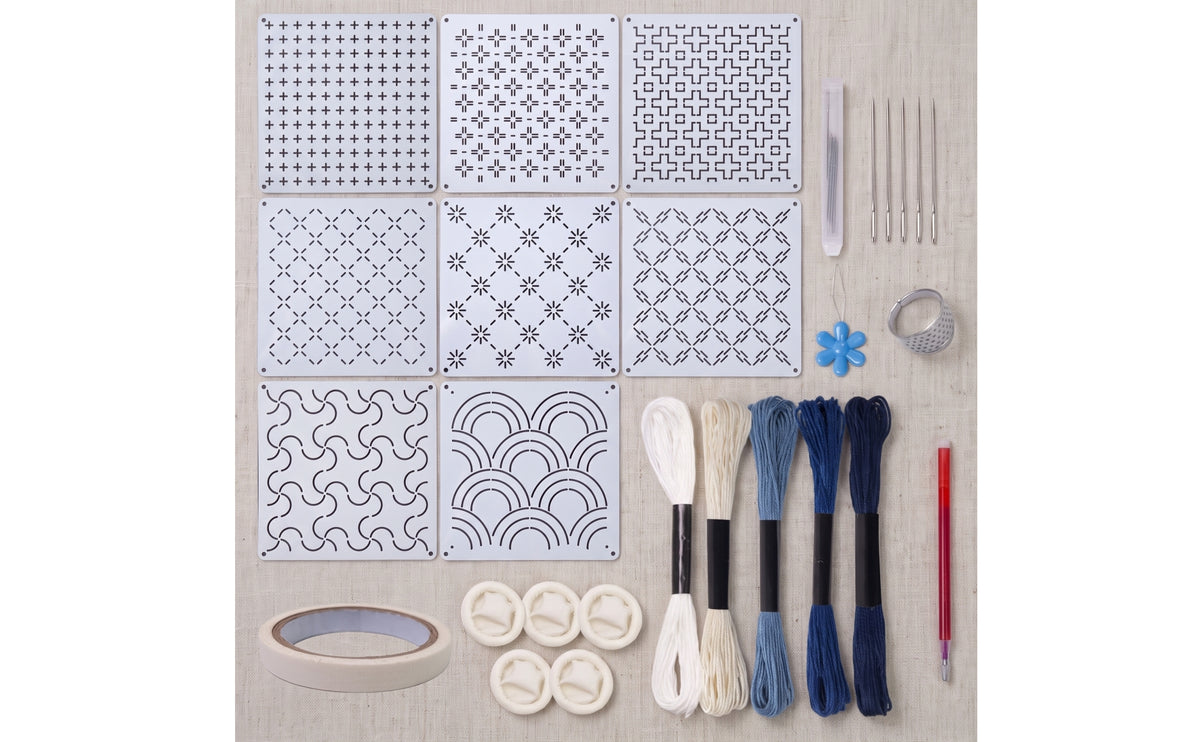 Reusable Sashiko Embroidery Template Kit Beginner-Friendly Sashiko Embroidery Kit Heat-Erasable Visible-Mending for Sewing Enthusiasts, Beginners, Crafters, Craft Classes, Home