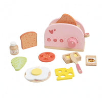 Wooden Bread Warmer Toy Pastel Wooden Breakfast Set Printed Symbols Kids Plaything for Children