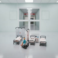 1:64 Scale Hospital Diorama Detailed Miniature Ward with Wheelchair for Tabletop Layout, Photo Setups