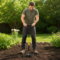 Carbon Steel Manual Coil Soil Loosener T-Handle Coil Cultivator Anti-Slip Grip Hand Soil Aerator Bolted Construction for Lawn