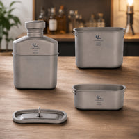 3 Pieces Titanium Bottle and Container Set Matte Water Bottle with Food Containers Camping Cookware Set Ultralight Drinkware