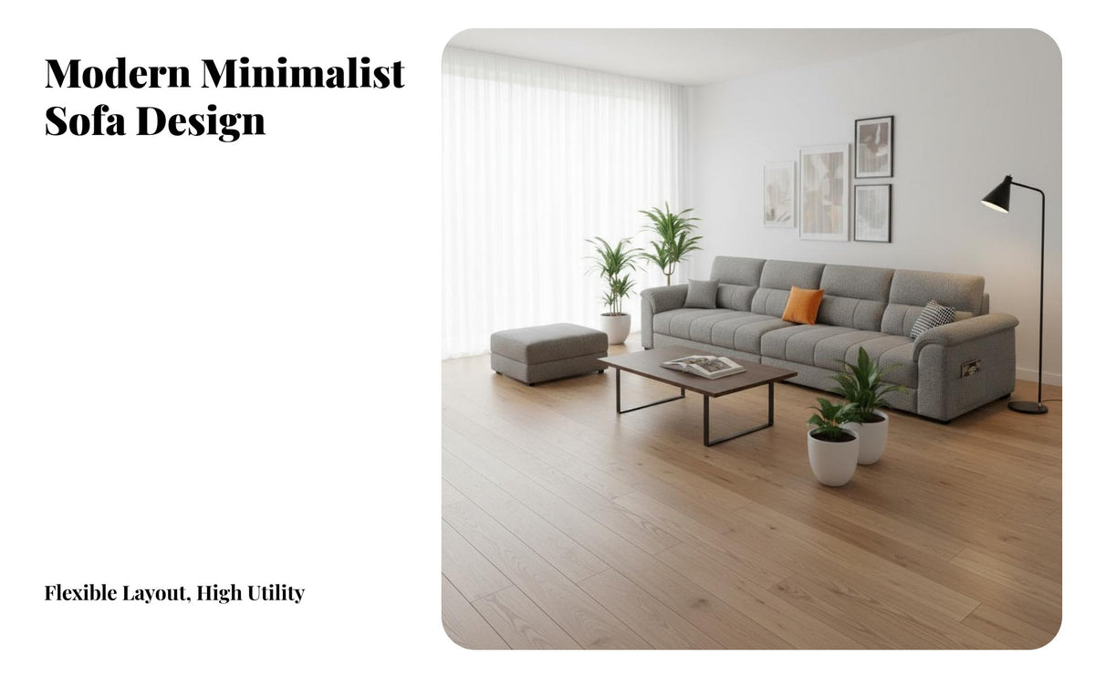 Straight Line Sectional Sofa Sturdy Frame Modern Textile Couch Firm-Density Foam Upholstered Multi-Seater Sofa for Homeowners, Hosts, Lounge Area