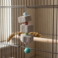 Macaron Volcanic Stone Skewer 3 Pieces Bird Grinding Stone, Cuttlebone Bird Gnawing Toy for Beak Trim, Hanging Parrot Supplies and Accessories