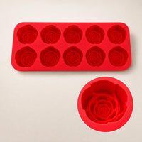 Silicone 10-Cavity Rose Flower Ice Cube Tray Multi-functional Cake Mold Chocolate Baking Mold Easy Release High Temperature Resistant