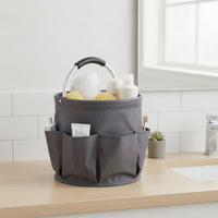 Portable Oxford Cloth Basket with Handle Multi-Pocket Collapsible Basket with Pockets Long-Lasting Utility Tote with Exterior Pockets Lightweight for Camping, Picnic, Beach, Bathroom