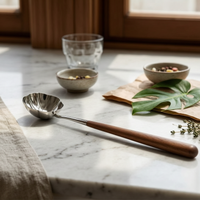 Long-Handled Soup Spoon Mirror-Polished Kitchenware Lotus-Petal Shape