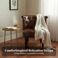 Retro Design Button-Tufted Tub Chair Compact Design Accent Seating Curved Back Indoor Furniture Carved Wooden Legs for Business Owners, Apartment Dwellers, Interior Designers