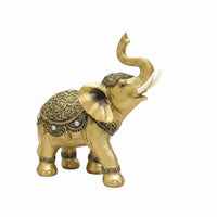 Intricate Gold Detailing Golden Pattern Elephant Statue Resin Craft Vintage Design Elephant Decor Artisanal Look House Decoration Good Luck Charm for Living Room, Office, Entryway