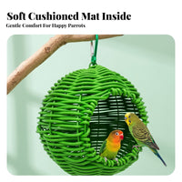 Handwoven Look Faux-Rattan Bird Nest Spherical Woven Bird Nest Open Front Pet Shelter Iron Wire Frame for Parakeets, Lovebirds