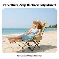 Foldable Design Adjustable Lounger with Leg Rest adaptable Reclining Camp Lounger with Footrest sturdyDuty Frame Folding Recliner Padded Headrest for removeice Workers, Beachgoers, Beach, Fishing, Camping, spineyard