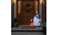 Illuminated Inflatable Ghost Yard Ghost with Witch Hat Cute Outdoor Decoration Built-in LED