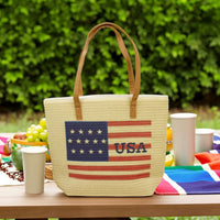 Structured Woven Tote Bag Practical Tote Bag with Shoulder Straps Versatile Carryall Everyday for Women, Independence Day