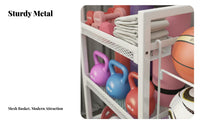 Lockable Wheels Home Gym Storage Rack Multi-Tier Design Rolling Workout Equipment Organizer Large Capacity Rolling Fitness Equipment Cart Includes Accessory Hooks