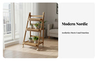 Floor-Standing 3-Tier Ladder Stand Tiered Design 3-Tier Rolling Plant Stand Space-Saving Flower Display Movable with casters for Gardeners, Homeowners, Apartment Dwellers, Living Room, Balcony, Indoor Spaces, Front Porch