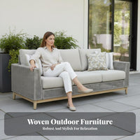 Waterresistant Woven Sofa and Chair Set sunlight-resistant Outdoor Furnishings Weather-Resistant Patio Seating Group includingh pads for Homeowners, Families, Hospitality Professionals, Terrace, Sunroom, Balcony, Backyard