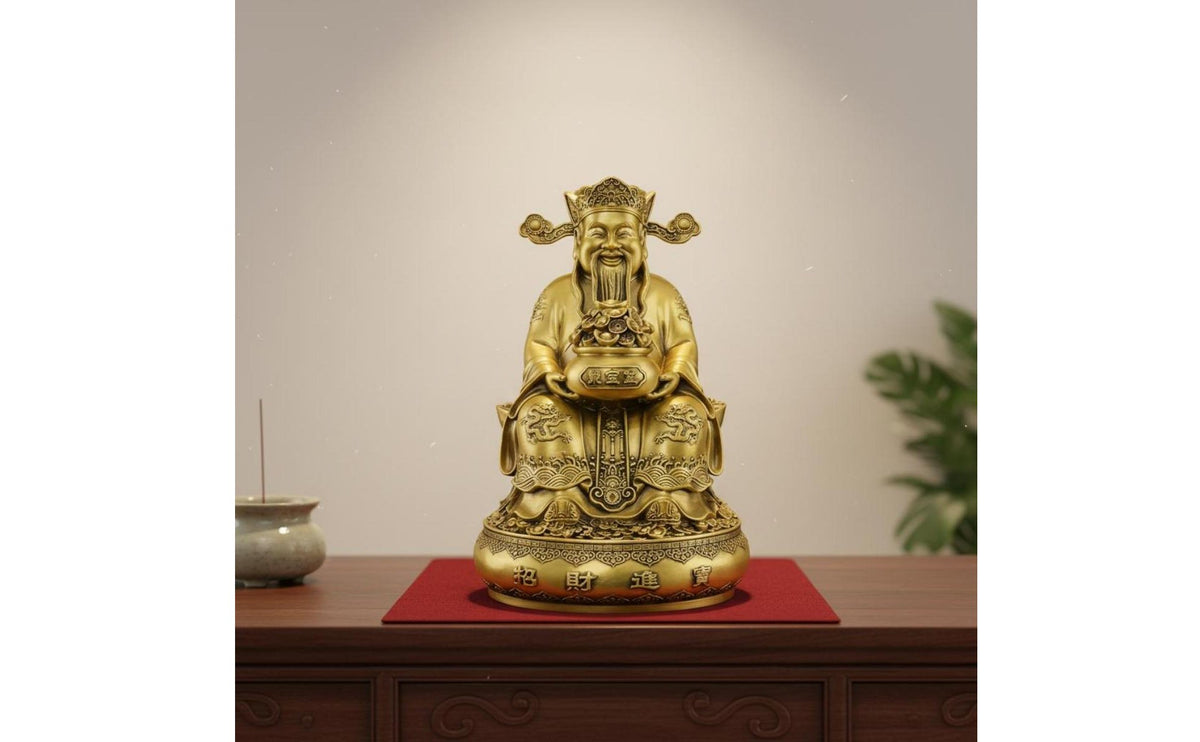 Brass Deity of Prosperity Statue Traditional Craftsmanship Chinese Wealth God Statue Auspicious Charm Chinese Wealth Deity Figurine