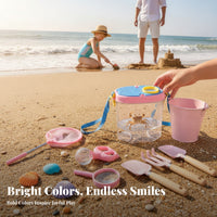 9 Pieces Telescopic Seaside Exploration Set Wooden Handles Beach Explorer Kit Mesh Net Beach Collecting Set Magnifying Glass for Children