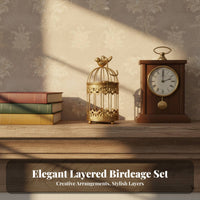 3 Pieces Wedding Birdcage Centerpiece Hollow Design Golden Birdcage Ornament Vintage Design Greeting Card Holder Cage for Florists, Tabletop