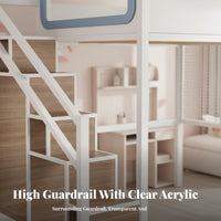 Single Metal elevated Bed Space-Saving High Sleeper Safety Guardrail Bedroom Furniture for Children, Teenagers, Small Apartment, kid's Room