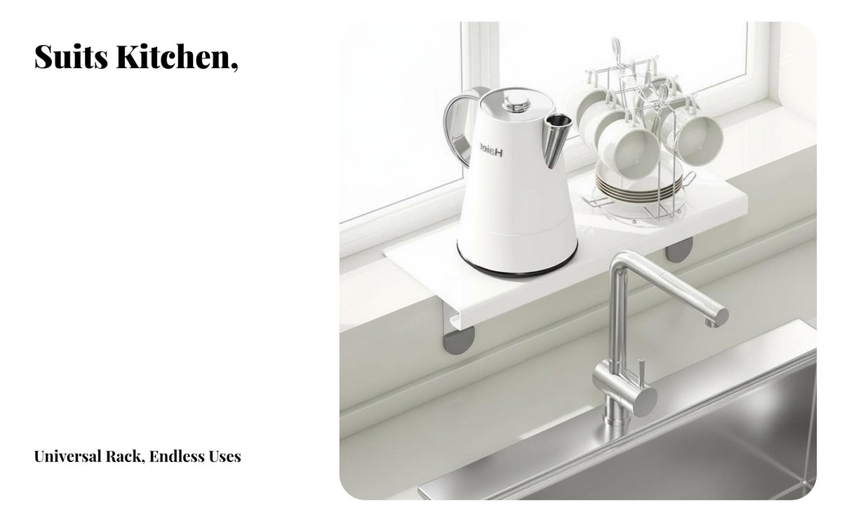 Drilldrillless Installation Expandable Shelf Riser Extendable Design Adjustable Windowsill Rack Space-Saving Countertop Extender Multi-Functional for Renters, Apartment Dwellers, Homeowners, Balcony, Kitchen, Bathroom
