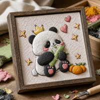 DIY Panda Pulp Painting Kit with Wooden Frame - Textured Punch Needle Art for Kids & Adults