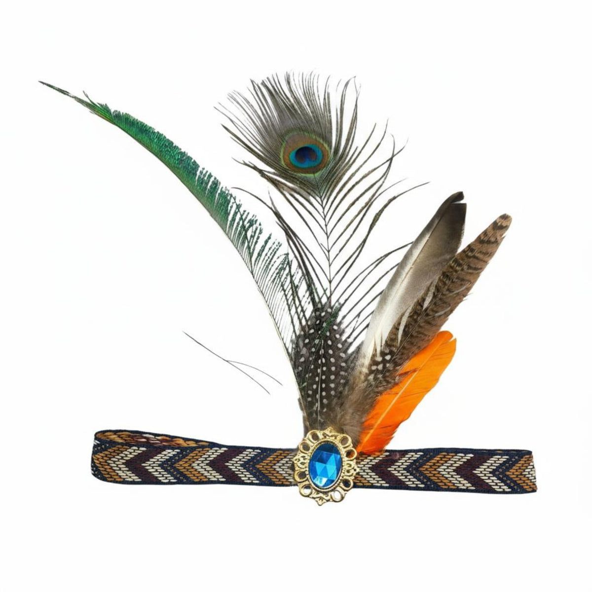 Tribal Feather Headdress Natural Feathers Peacock Feather Headband Costume Accessory Hippie Aura Hair Adornment Great Gift