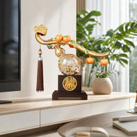 Gourd Ornament with Tassel Chinese Style Gourd Sculpture with Pedestal Translucent Tabletop Decor for Living Room