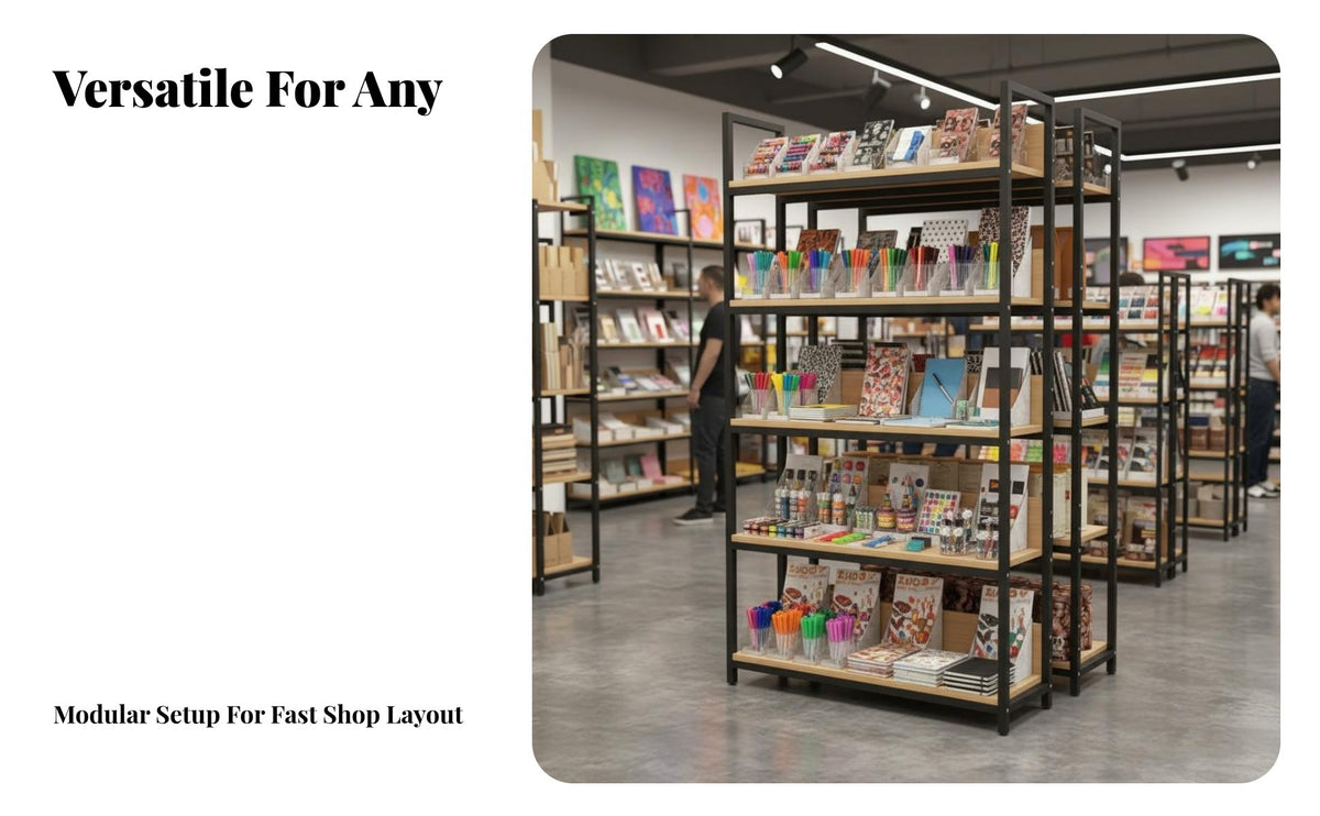 Adjustable Shelves Double-Sided Island Shelf Thickened Steel Frame Double Sided Display Rack Heavy Duty Multi-Layer Convenience Retail Shelf Reinforced Construction for Retailers, Supermarkets, Snack Shop, Grocery Retail S