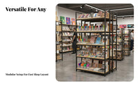 Adjustable Shelves Double-Sided Island Shelf Thickened Steel Frame Double Sided Display Rack Heavy Duty Multi-Layer Convenience Retail Shelf Reinforced Construction for Retailers, Supermarkets, Snack Shop, Grocery Retail S