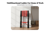 Anti-Slip Feet Carbon Steel Telescopic Ladder Safety Hooks Telescopic Extension Ladder Rust-Proof Safe Locking Mechanism for Construction Workers, DIY Enthusiasts, Outdoor, Indoor, Building Maintenance, Garage