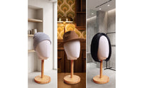 Hat Display Model Head with Wood Stand Cloth-Covered Hat Display Stand with Wooden Base Detachable Mannequin Head for Boutiques, Milliners