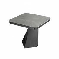 Light Luxury Aesthetic Geometric Base Side Table Italian design Geometric Pedestal Table Stone-Look Top Living Room Furniture multi-functional Use for Interior Designers, Apartment Dwellers, Homeowners, Balcony, Small Spaces, Bedroom, Entryway