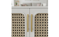3 Pieces Light Luxury Retro Coffee Table and Cabinet Set Black Rattan TV Stand Set for Living Room