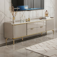 TV Cabinet with Drawers Contemporary Television Stand with Drawer Marble-Look Media Console with Drawer for Living Room, Apartment