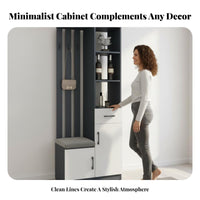 Multifunctional Entryway Cabinet Space Saving Shoe Storage Bench with Partition Reinforced Glass Doors Tree with Bench and Shoe Storage for Way