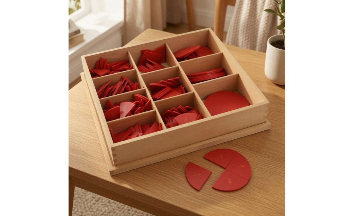 Wooden Tray with Fraction Pieces Hands-on Educational Fraction Teaching Aid Educational Learning Toy for Preschoolers, Teachers, Classroom