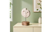 Two-Faced Human Face Sculpture Geometric Sculpture with Wood Base Modern Tabletop Statue for Home Stylists, Bookshelf