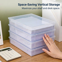 2 Pack A4 Document Storage Box with Lid, Polypropylene Portable File for Office, Stackable Stationery Organizer for Students