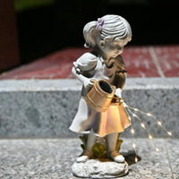 Fairy Watering Can Statue Painted Finish Solar Fairy Garden Ornament Solar Watering Can Light Weather Resistant Yard Decoration