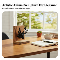 Versatile Decor Decorative Elk Book Stand Anti-Slip Bottom Wooden Deer Head Bookend Hand Polished for Students, Desk, Study Room, Bookshelf