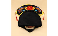 Embroidered Floral Bird Hat Velvety Ceremonial Hat Tasseled Black Headpiece