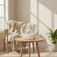 Angel Figurine Cream-White Cherub Figurine Angel Statue Serene Decor Resin for Collectors, Mantel, Bookshelf