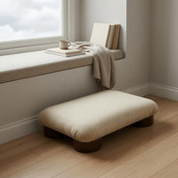 Small Rectangular Japanese Tatami Low Stool White Textile Dark Wooden Legs Upholstered Japanese Tatami Low Stool