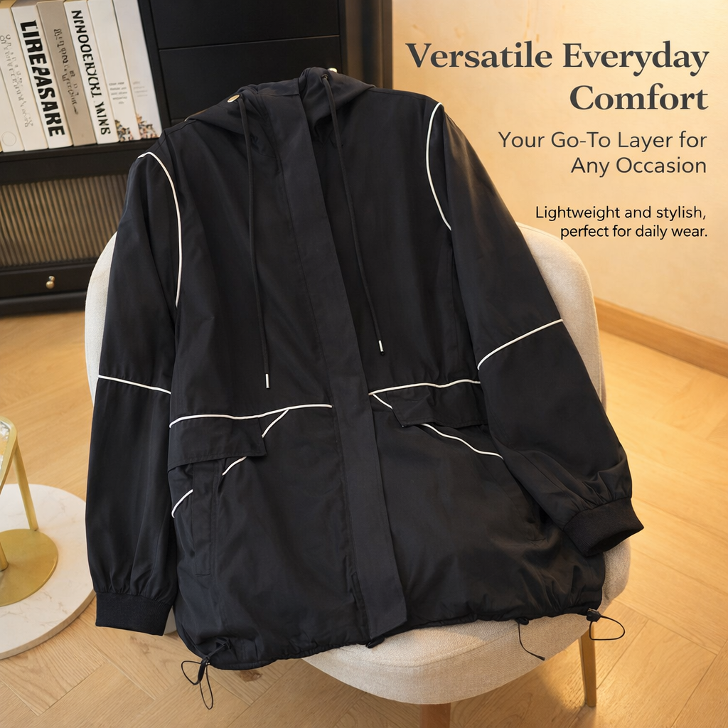Coats for Women Plus Size Hooded Windbreaker with Zipper Closure, Ladies Long Sleeve Jacket for Autumn Wear, Polyester Style up to 6XL