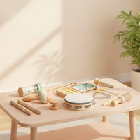 Natural Wood Wooden Musical Instrument Set Multicolor Percussion Instrument Set Sensory Interactive for Toddlers, Playroom