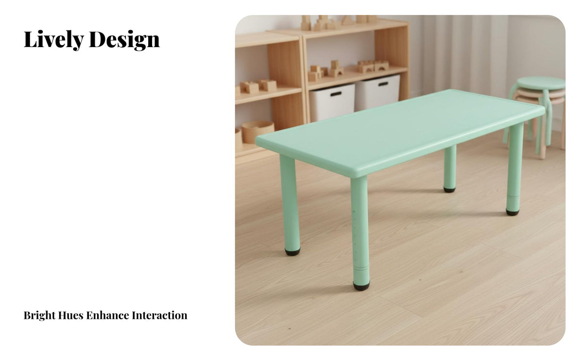 Rectangular Kindergarten Table Chair Set Child Design Adjustable Height Kids Table Wipe-Clean Surface Rectangular Young Child Study Desk Set for Home