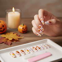 Halloween Medium-Long Press-On Nails with Pumpkin Ghost Candy Corn Designs, 24pcs Detachable Set